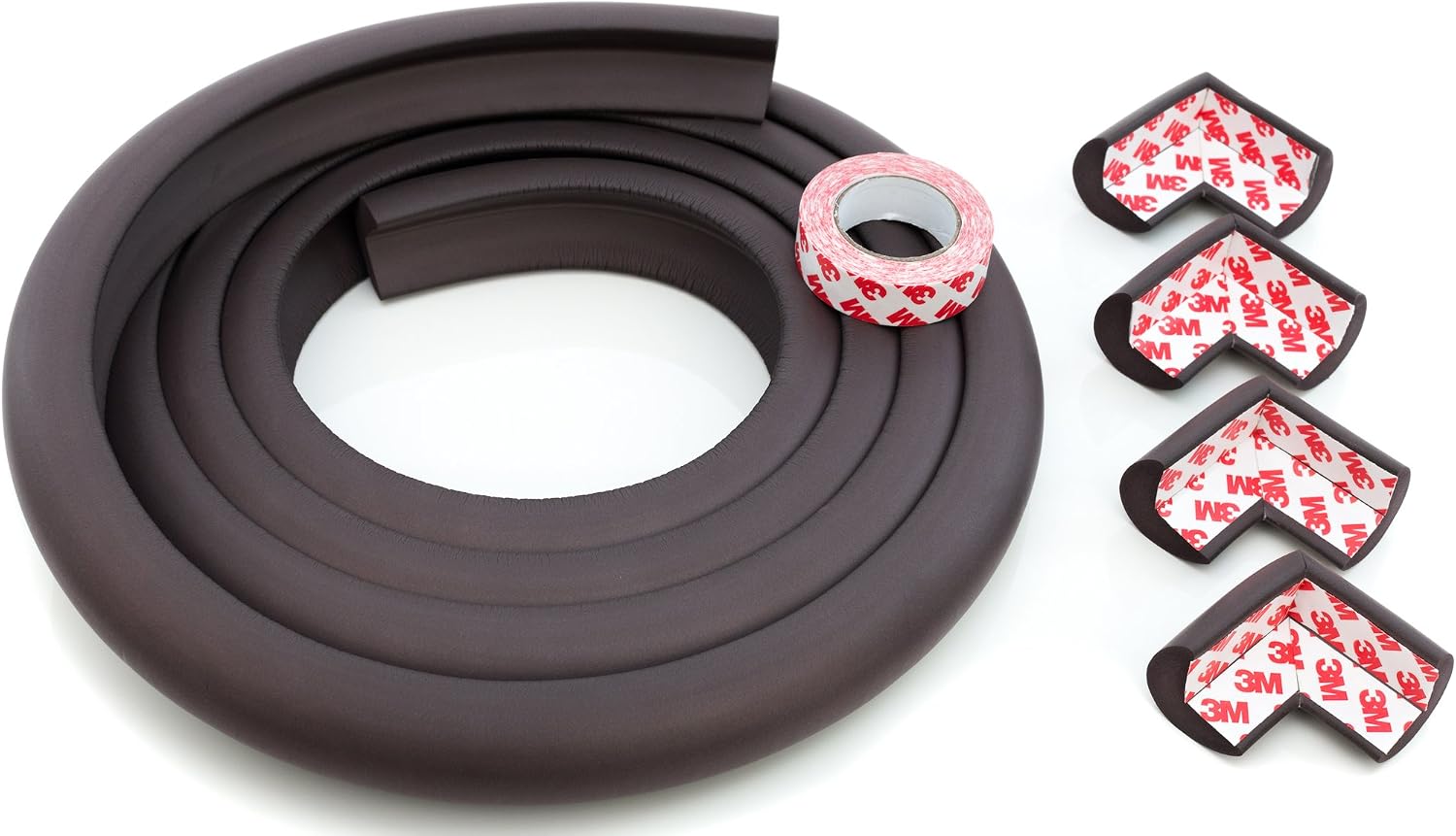 Corner and Edge Baby Proofing Guards (10' Edging and 4 Corners) - Pre-Applied Adhesive for Easy Installation - Subtle, Stylish Design Great for Any Home (Brown)