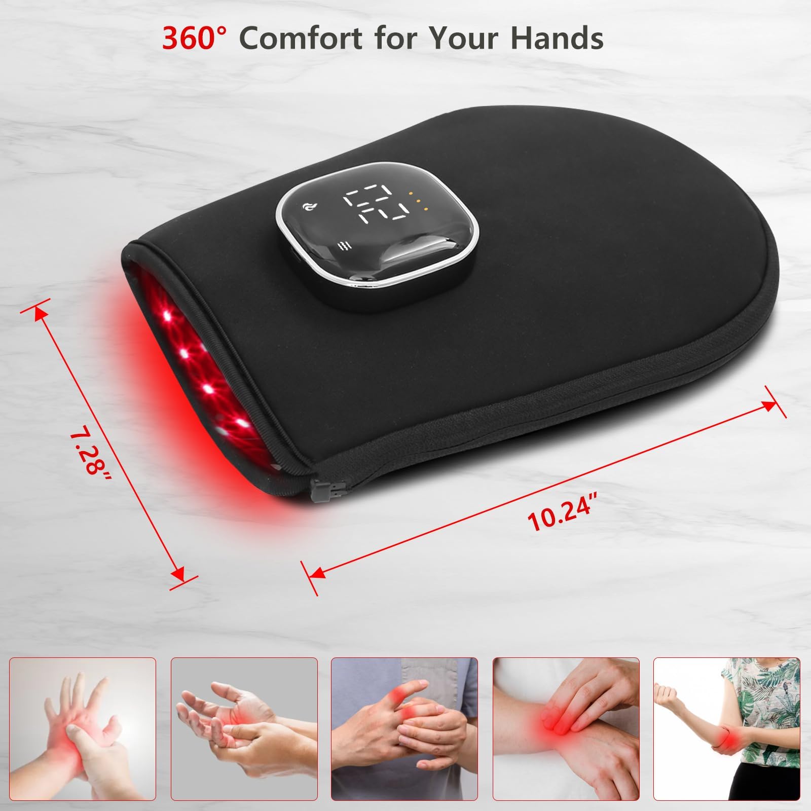Dispositivo De Terapia De Luz Roja Para Manos, Guante De Terapia De Luz Roja Con Pantalla Digital Y Diseño Con Cremallera, Estructura De Chip De Doble Cara Y Portátil, Ideal Para Viajes, Hogar