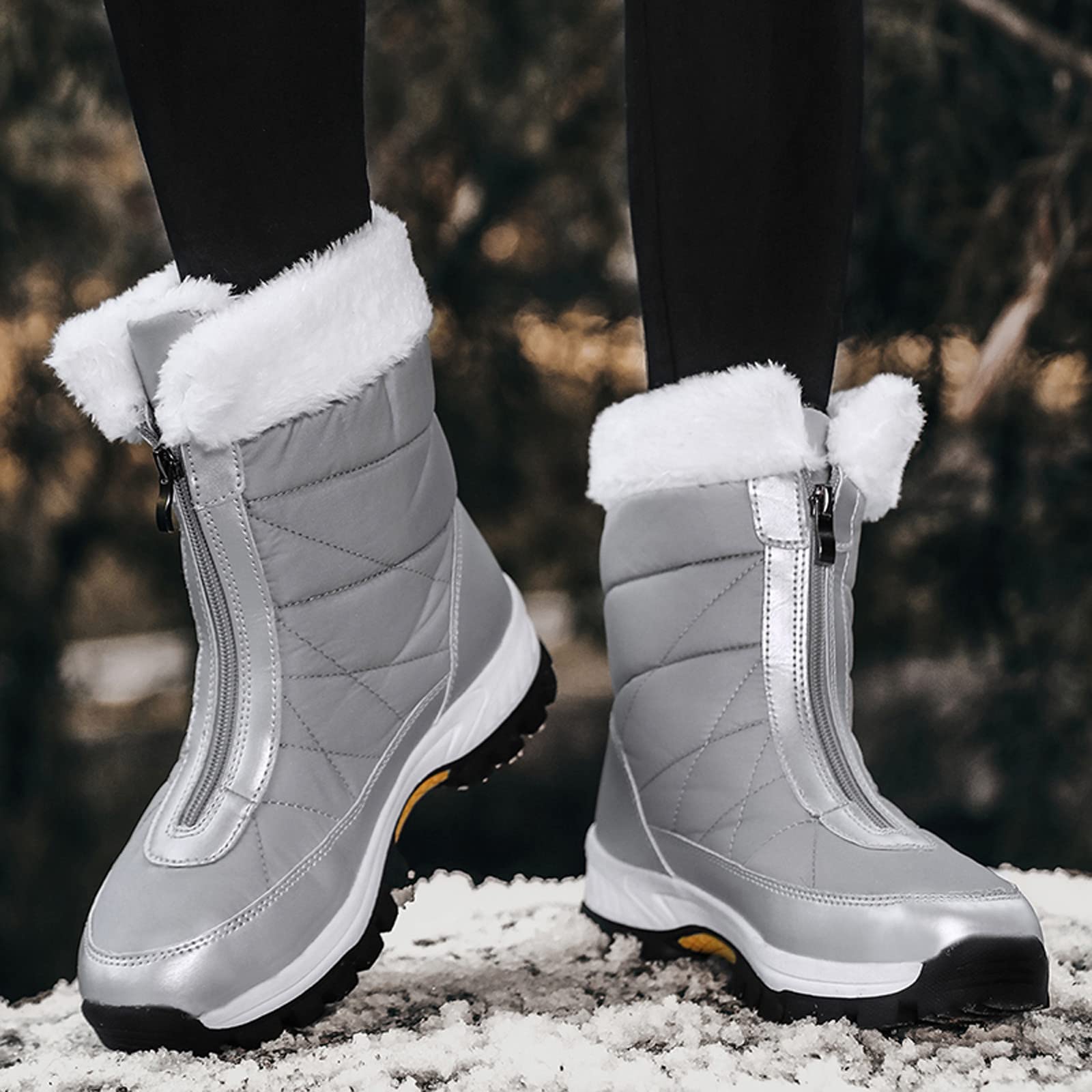 Mode femmes hiver à l'eau fermeture à glissière plate garder chaud bottes de neige confortables mi bottes chaussures Cales Chaussures Vélo