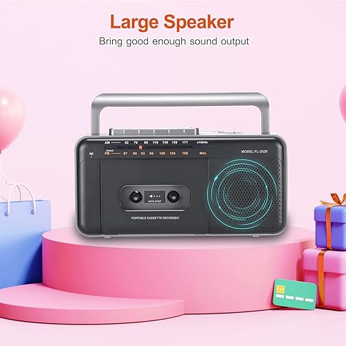 Miniatura 4 de Reproductor de casete portátil Boombox AM FM, grabadora de casete con altavoz y conector para auriculares, 4 pilas C o alimentadas por CA, micrófono