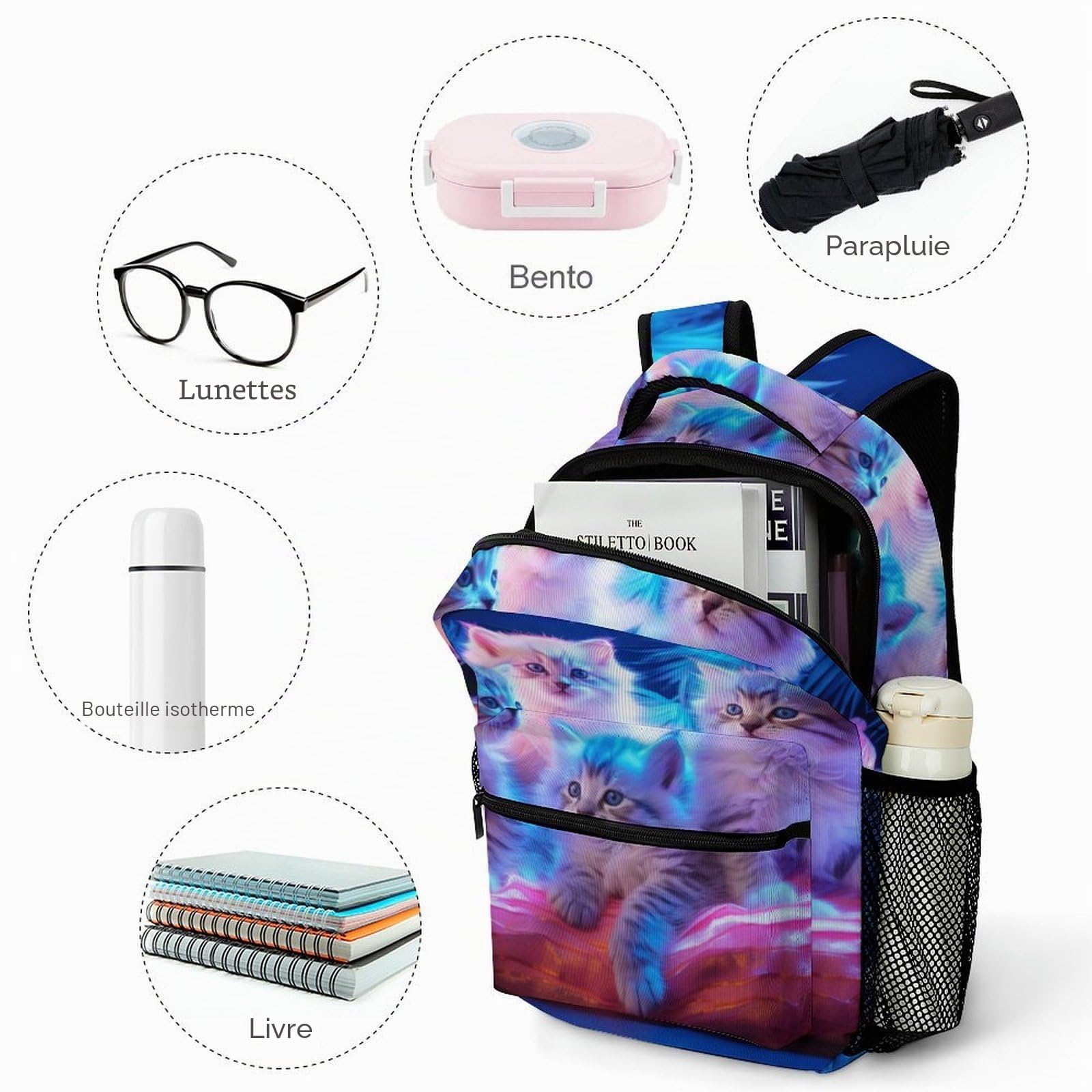 Sac A Dos chat mignon Cartable Animaux de compagnie Sac D'école Sac Ecole Sac De Livre Pour Garçons Filles One Size