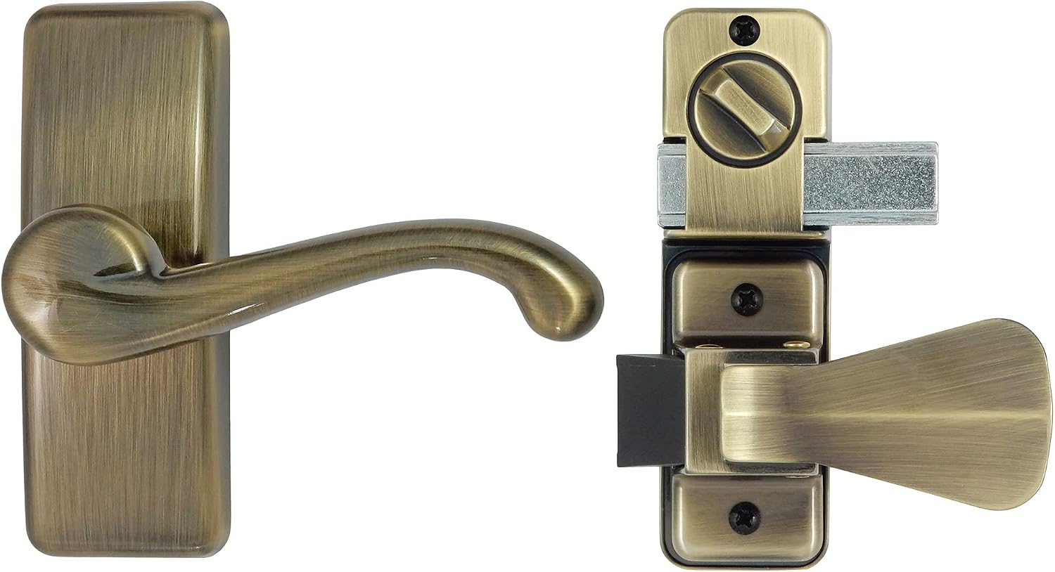 Ideal Security Door Lever with Deadbolt Lock for Storm and Screen Doors, Antique Brass (3-Piece Set)