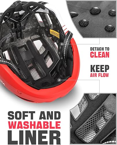 Miniatura 46 de VICTGOAL Casco de bicicleta con luz trasera recargable por USB, gafas magnéticas desmontables, visera solar extraíble, cascos de bicicleta de Negro