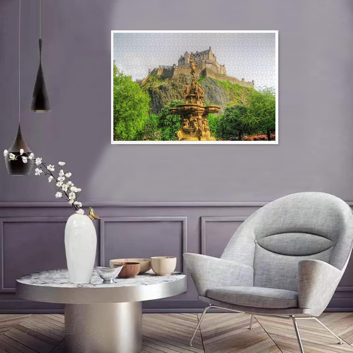 Edinburgh Castle Scotland 1000 Pieces Wooden Jigsaw Puzzle for Adults, Iconic UK Landmark Scenery Puzzle, Unique Travel Gift for Home Wall Decor & Stress Relief 29.5 x 19.6 Inches