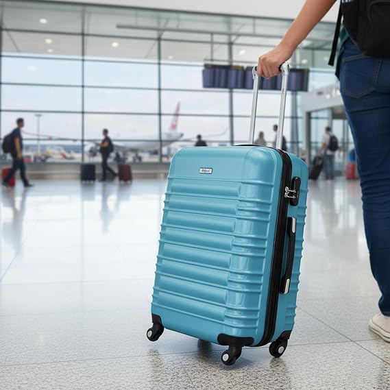 Zelsius Suitcase Set of 4 Steel Blue ABS Hard Shell Suitcase with Combination Lock 4 Wheels and Inner Divider Hand Luggage Suitcase Hard Shell Suitcase Set 4 Pieces Trolley Suitcase Large