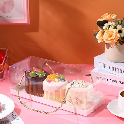 Miniatura 6 de 30 cajas transparentes para magdalenas, cajas para pasteles de panadería con asa y cartón, recipientes rectangulares de plástico para cupcakes,