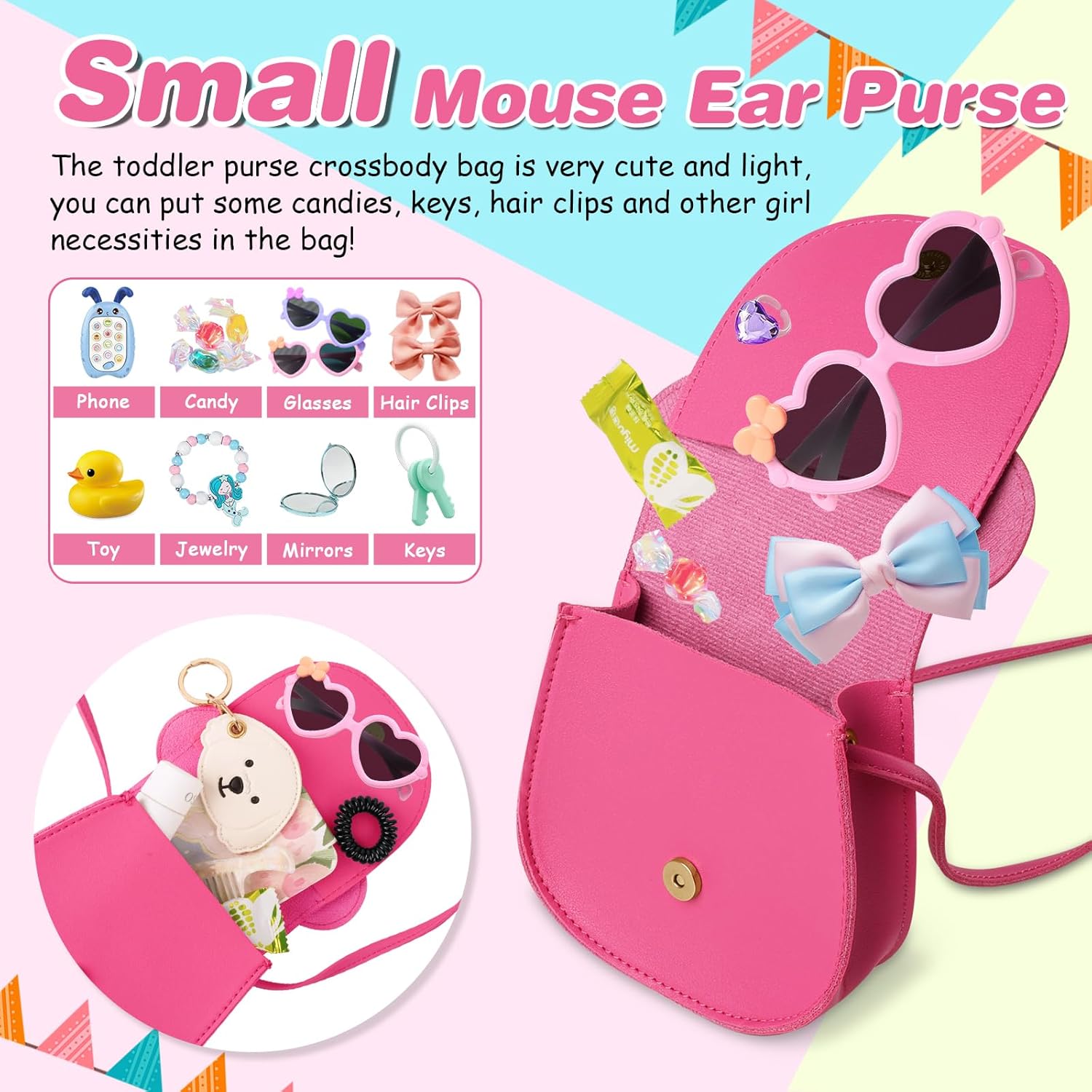 Little Girl Toddler Purse - Cute Mouse Ear Bow Crossbody Bag for 2-8 Year Olds - Birthday Gift - Image 5