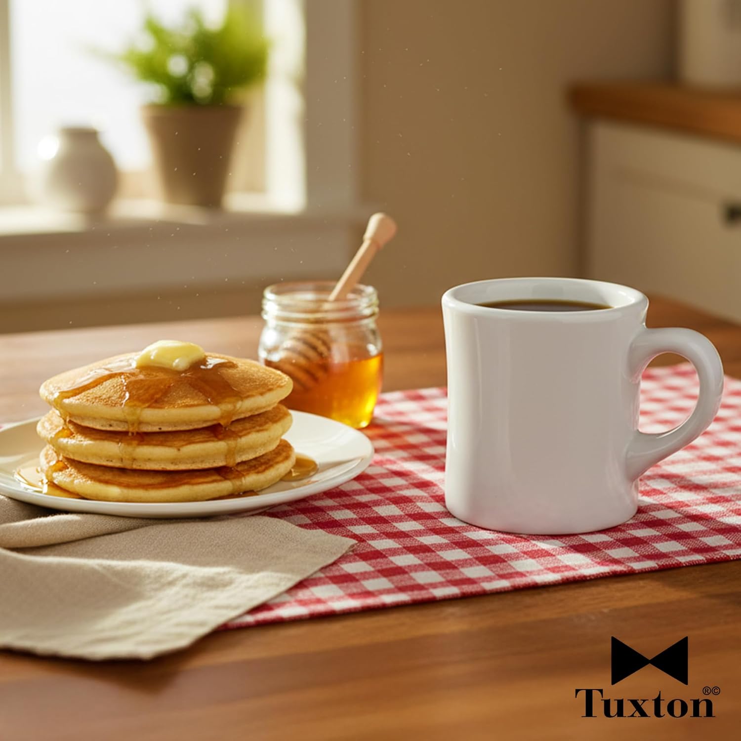 Tuxton China BWM-090B Diner Mug, 9 oz., 3-3/8" Diameter x 3-3/4"H, Microwave and Dishwasher Safe, Oven Proof, Fully Vitrified, Ceramic, DuraTux, White, Pack of 24