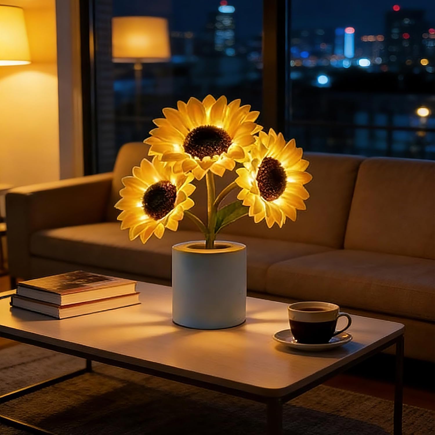 Shimmering Sunflower Lamp, 3-Color Dimming, 3D Realistic Modeling, USB Rechargeable Sunflower Night Light, Artificial Sunflower for Home Decor, Valentine's Day, Birthday, Party Gifts (2PCS)