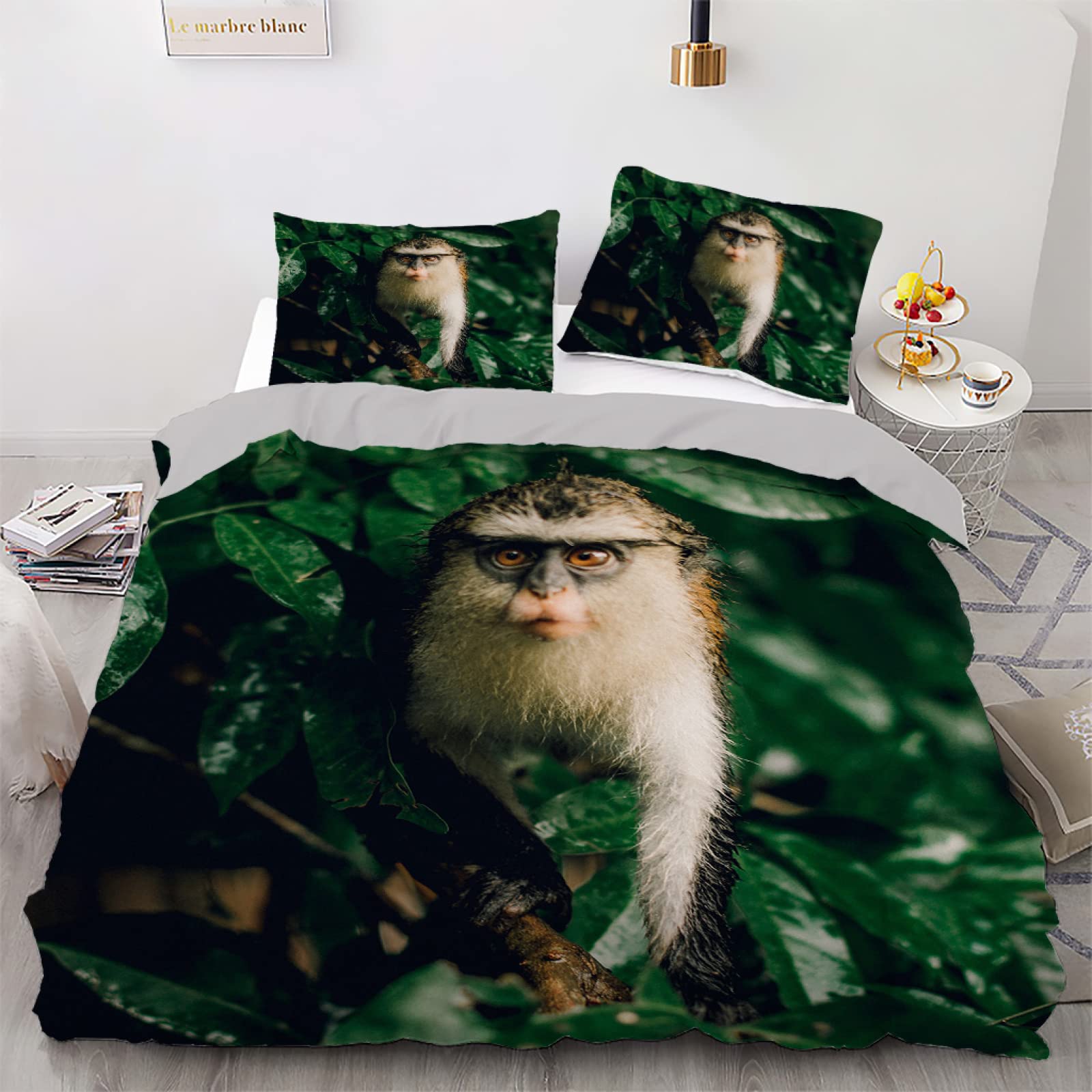 Parure de lit 220x240 adulte animaux verts en microfibre avec 2 taies 65x65cm