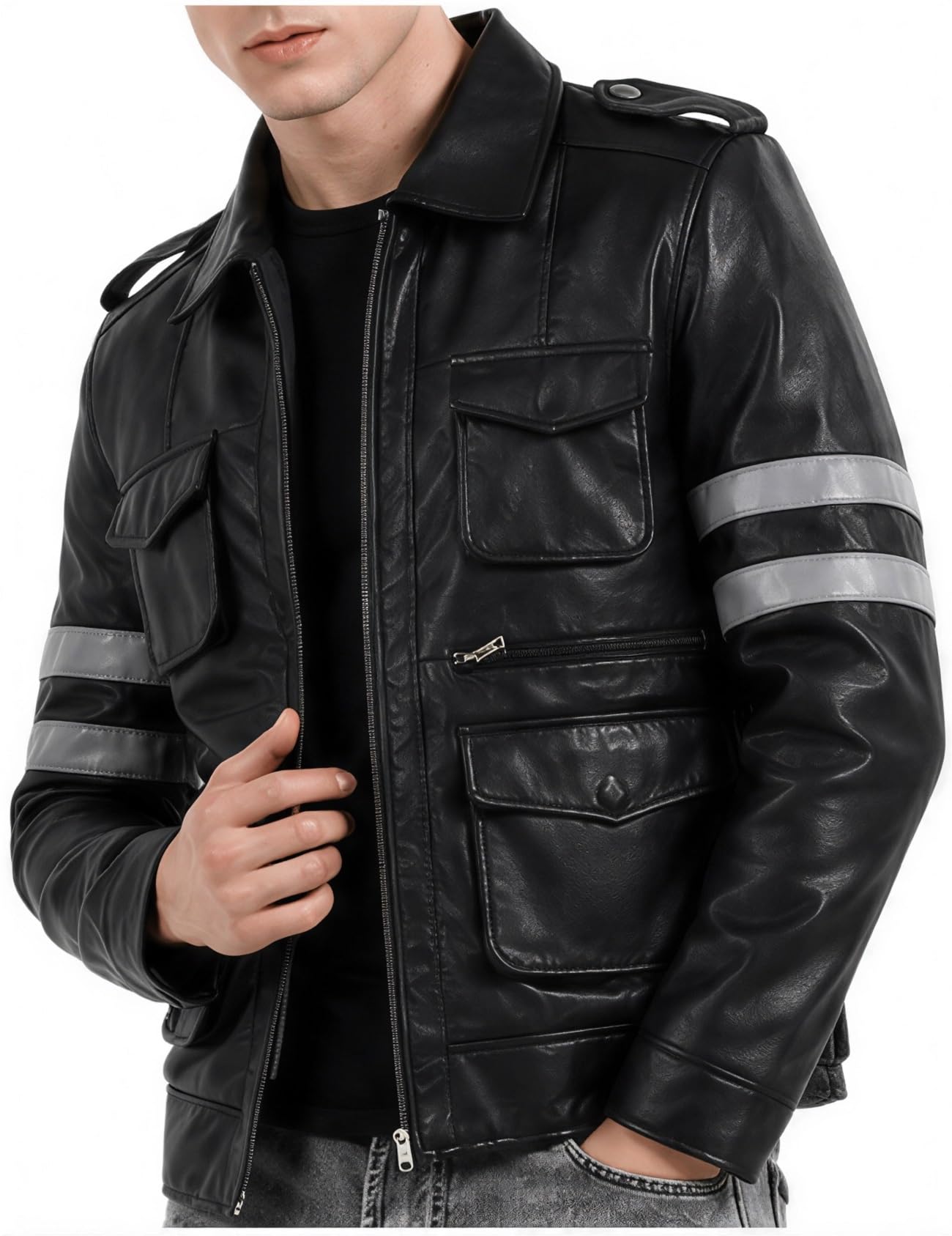 Chaqueta de cuero negro de primera calidad para hombre, ropa de abrigo gótica inspirada en el famoso juego de terror