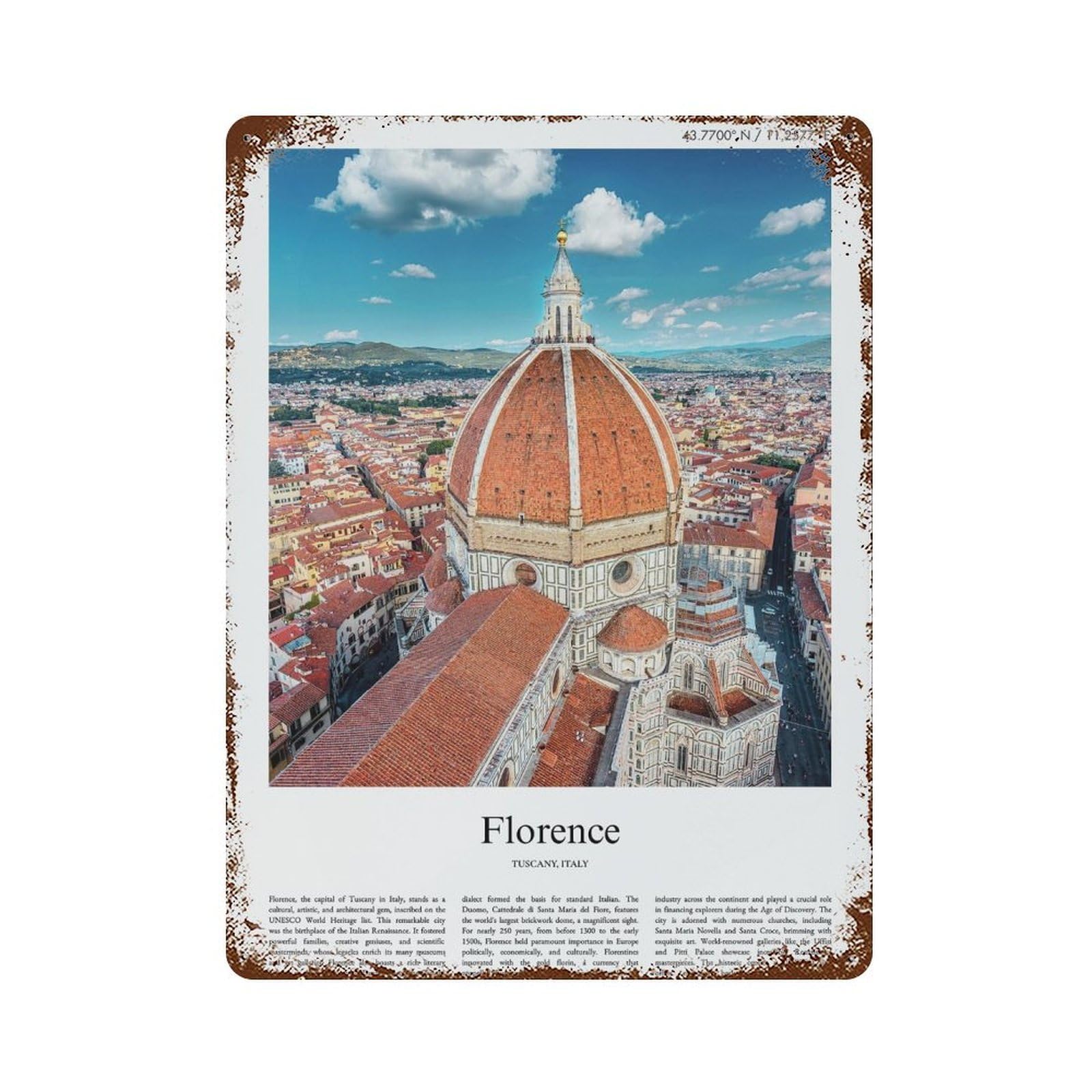 xiaoxiaoshen Florence Tuscany, Italy City Scenery Wall Decor Art Metal Tin Poster Modern Home Decor Art Home Bar Shop Decorations Vintage Sign 40x30cm