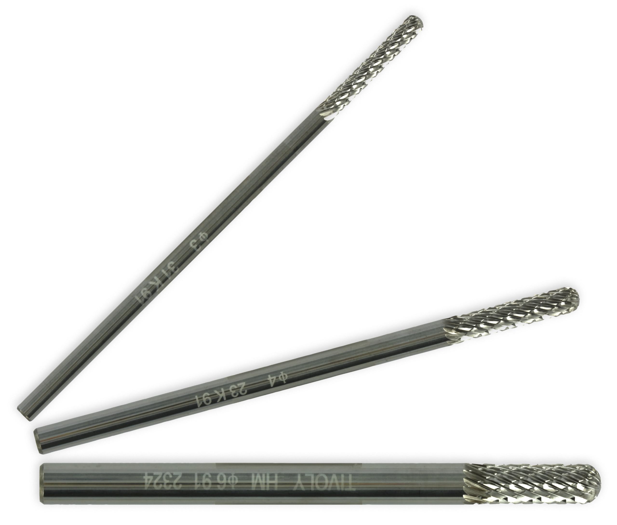 TIVOLY - Coffret 3 Fraises Limes Carbure L80mm/Ø3-4-6mm - Fraisage des Métaux les plus Résistants - Queue Cylindrique Ø3-4-6mm pour Meuleuse Droite