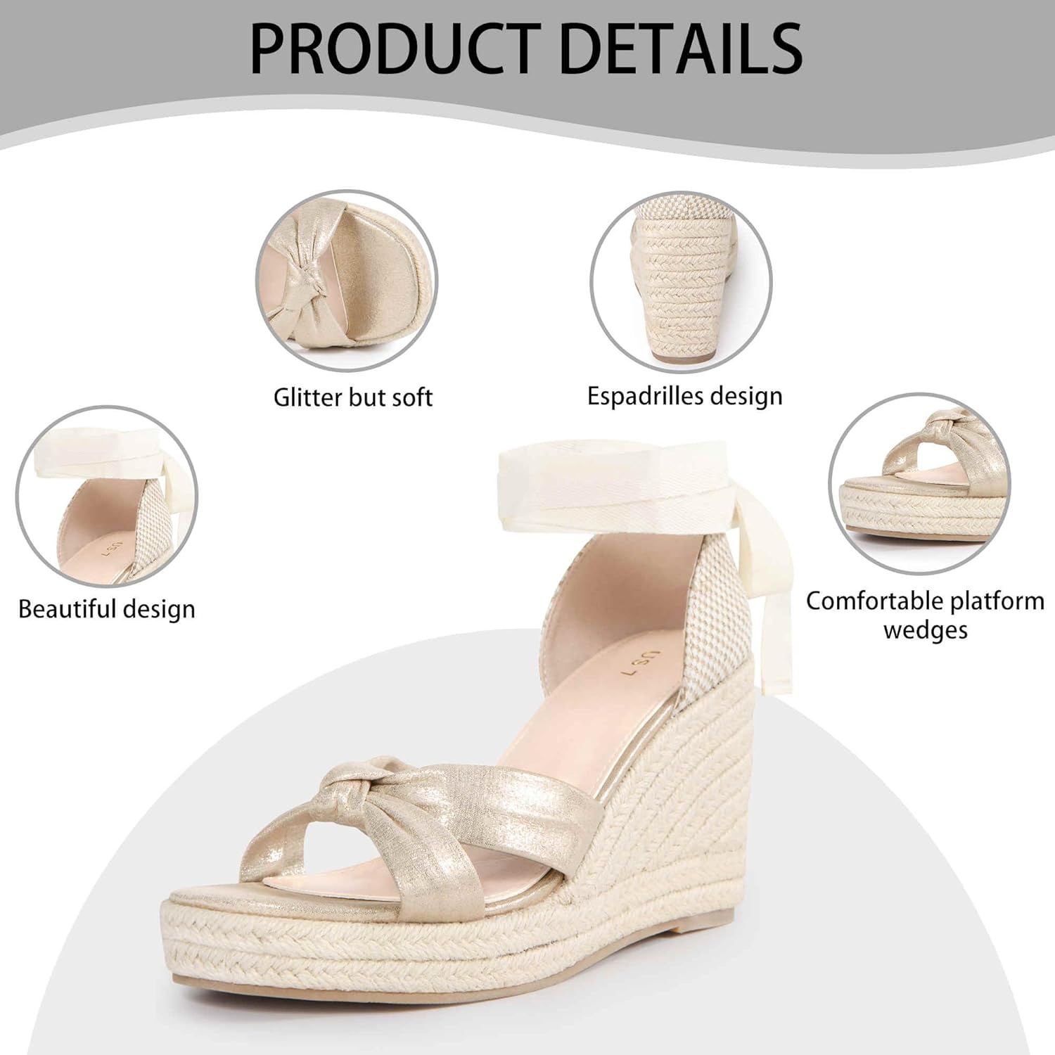 Perphy Lace Up Platform Espadrilles Wedges Heel Sandals for Women