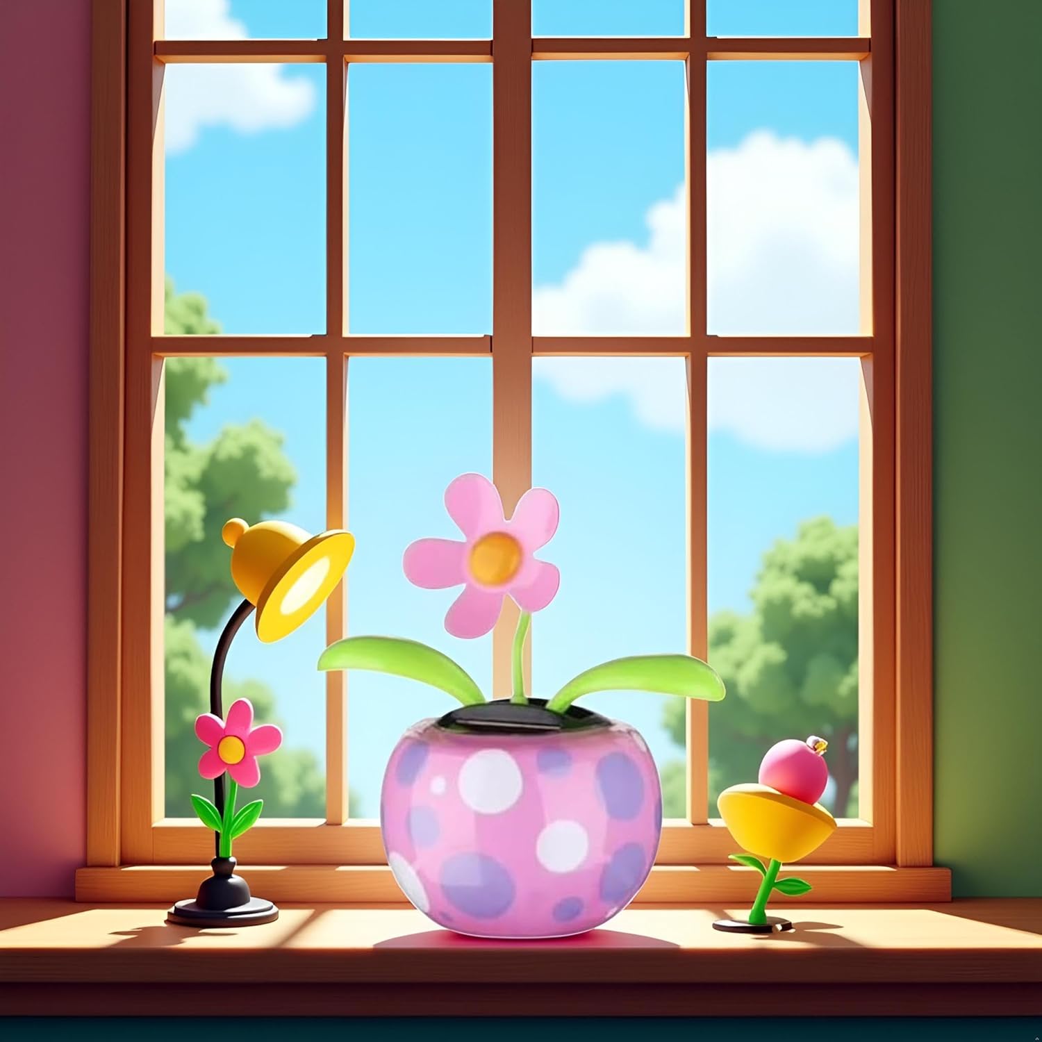 Pink Solar Dancing Solar Powered Dancing Pink Flower in Colorful Shape Flip Flap Animated Bobblehead Dancer Window Sun Catcher Car Dashboard Decor Solar Power Kits, Decorations
