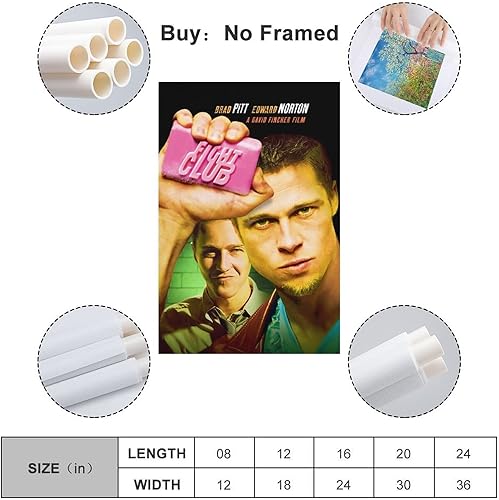 Miniatura 2 de HGIIOOOGY Póster de película de club de lucha 1 póster impreso en lienzo para el hogar, baño, dormitorio, oficina, sala de estar, decoración sin