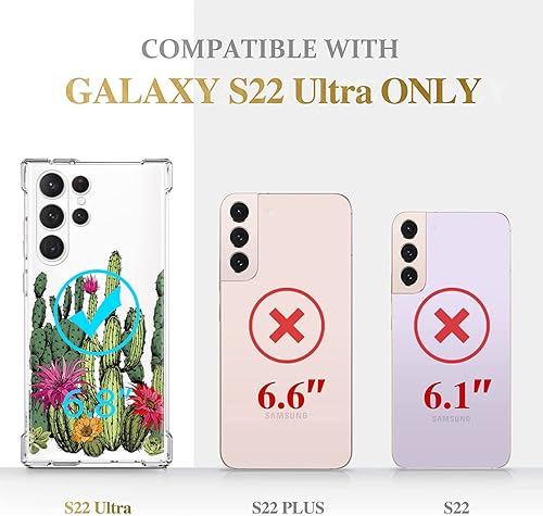 Miniatura 2 de KYNWOGA Funda para Galaxy S22 Ultra con plantas de cactus con flores, funda para teléfono para mujeres y niñas con parachoques de TPU funda