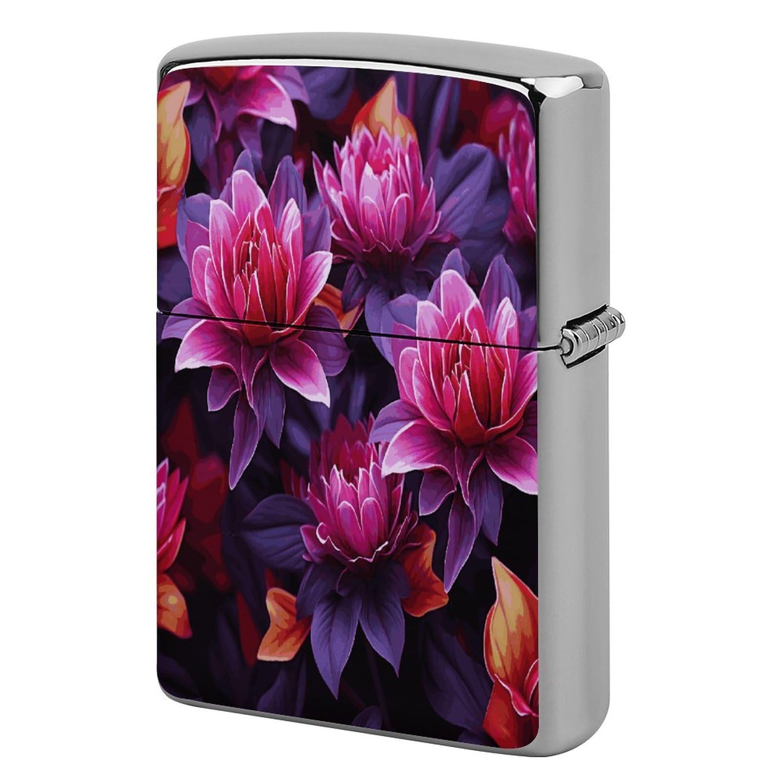 Fodpand Style Flower Leaves Purple Red Flower Metal Lighter Case Cover Lighter Sleeve