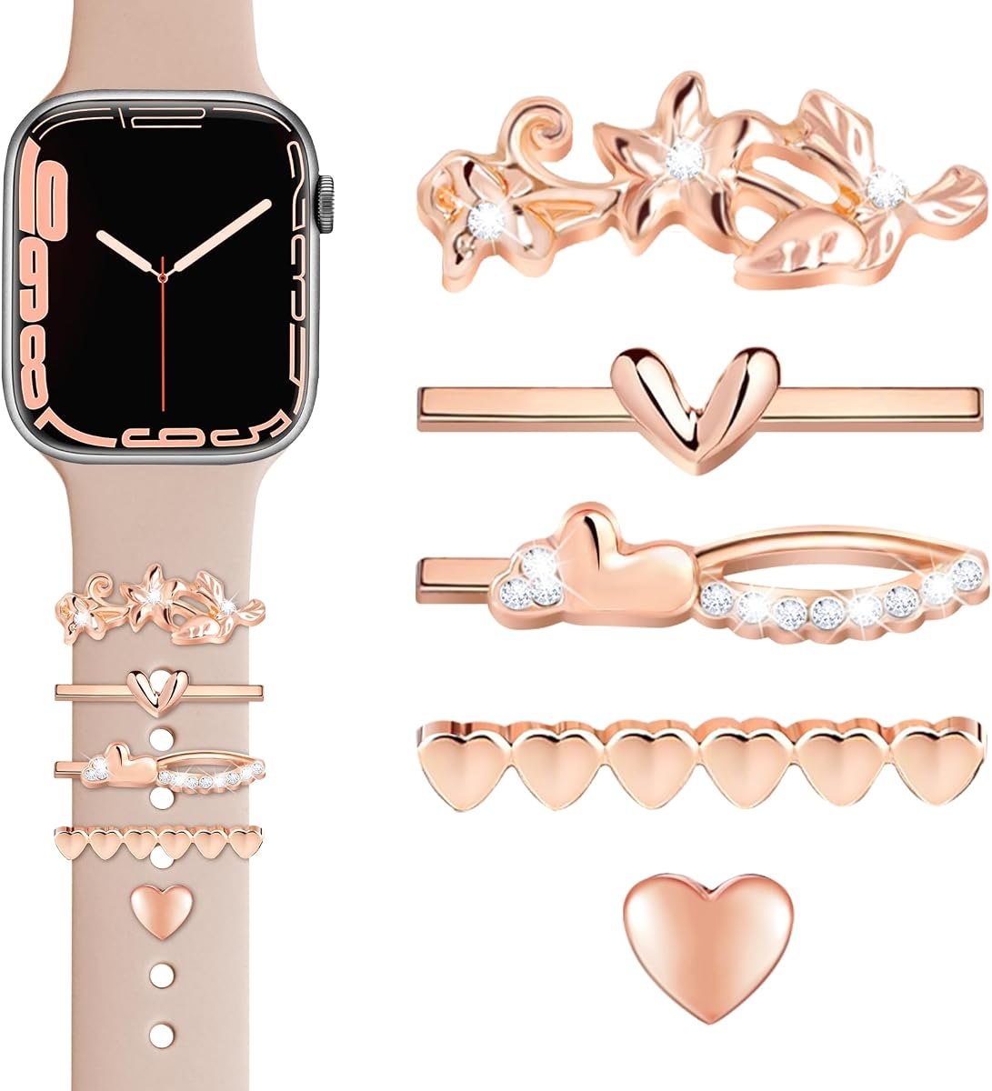 JR.DM Watch Band Charms with Decorative Bling Rings Loops, Compatible with Apple Watch 40mm 38mm 41mm 42mm 44mm 45mm 46mm Smart Watch Strap Accessories for iWatch Series 10 9 8 7 6 5 4 3 2 1