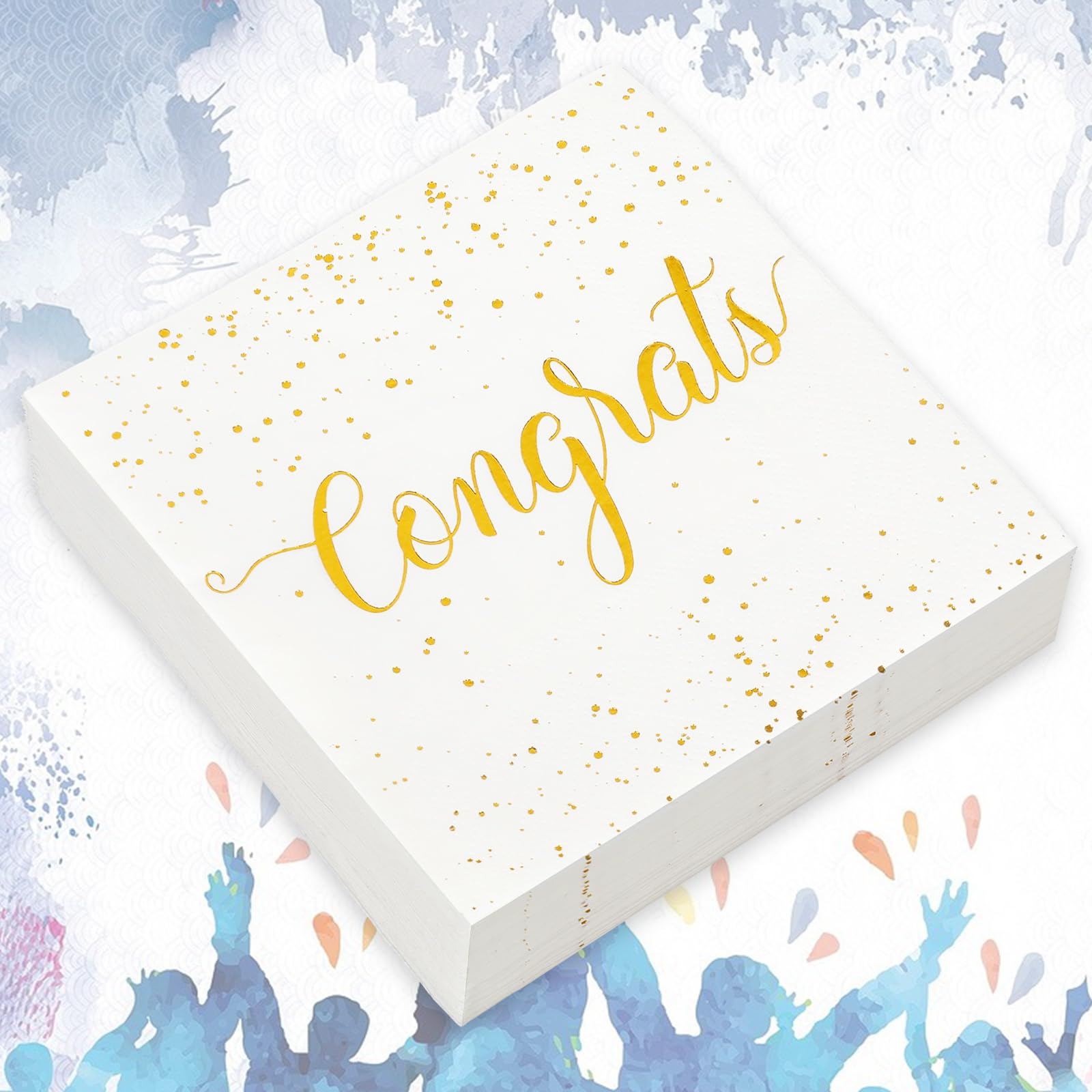 Whaline 80-Pack Congratulations Napkins - Black & Gold Foil Paper Napkins For Graduation & Parties