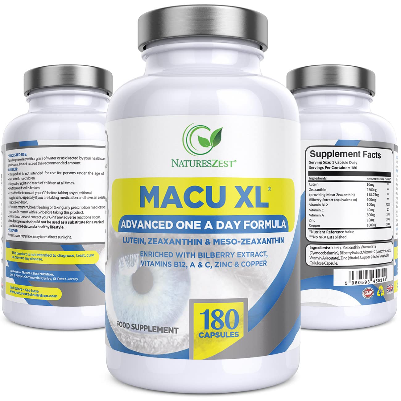Macu XL Lutein and Zeaxanthin Supplement 6 Month Supply with Meso