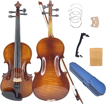 4/4 Size Violin for Beginners & Adults, Full Size & Fractional Violin Kit with Case, Bow, Shoulder Rest & Extra Strings