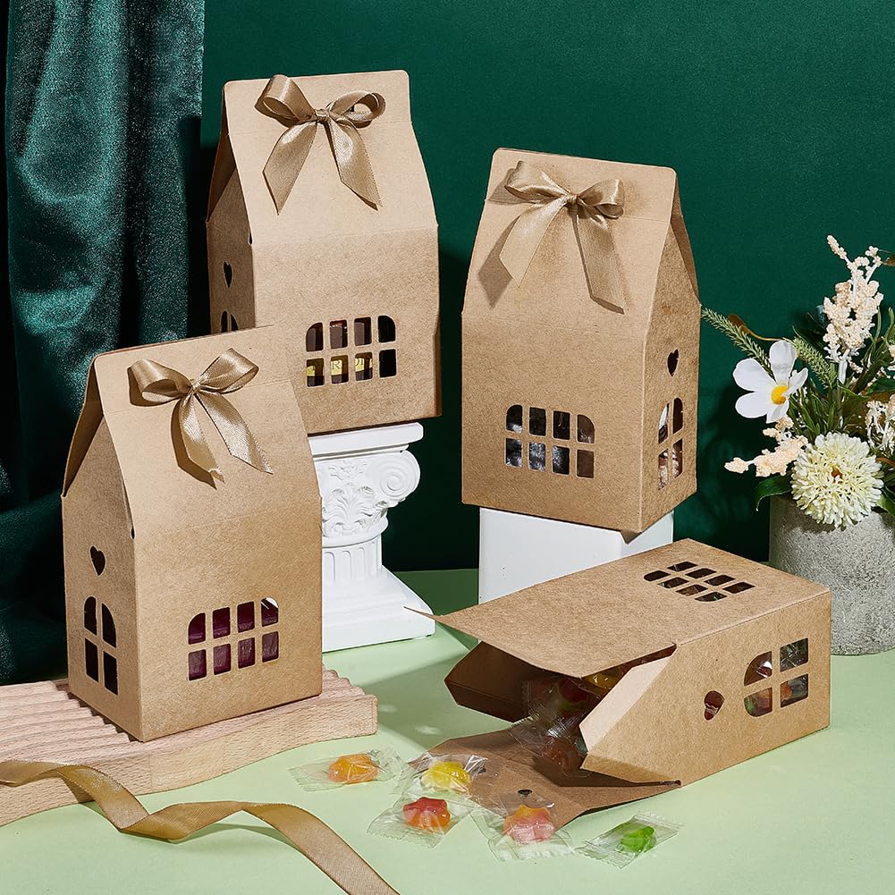 AHANDMAKER 20 Stück Geschenkboxen Aus Papier In Form Eines Hauses Mit Schleife Und Hellbraunem Polyesterband Geschenkverpackung Für Hochzeiten Dekoration Ausgefallene Boxen Für Partygeschenke