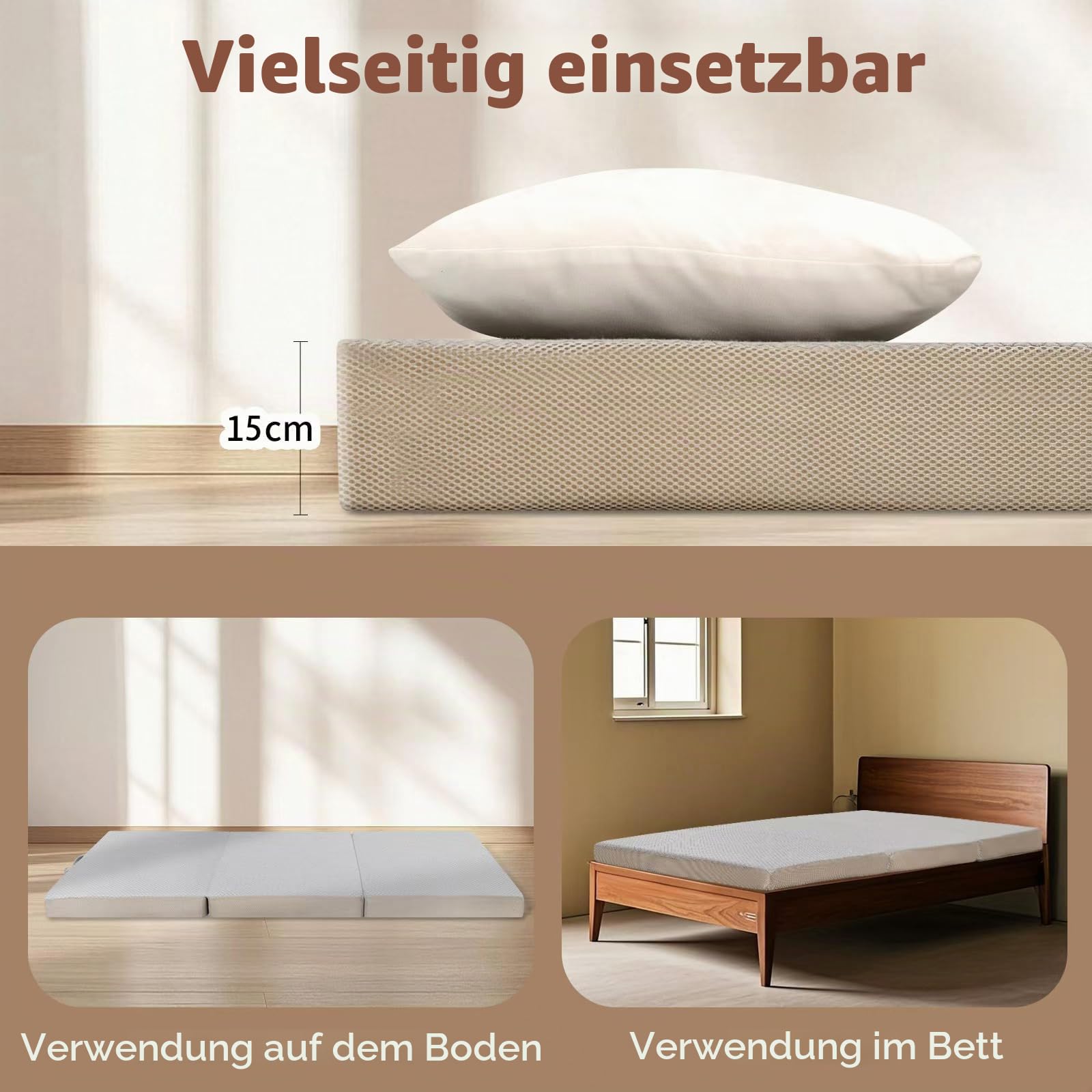 Gwydre 3-teilige Memory-Schaum Faltmatratze,Klappmatratze mit Waschbar,Faltbare Matratze für Reisen & Camping & Yoga