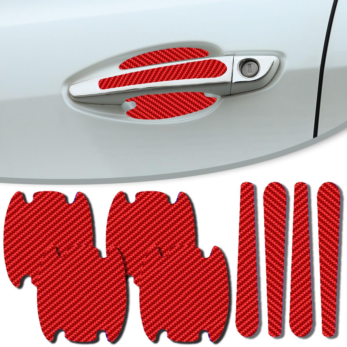 Honibaoto Car Door Handle Scratch Protectors, 8 PCS Carbon Fiber Texture Anti-Scratches Bowl Sticker, Car Door Handle Cup Protective Film,Car Door Handle Cup Protector (Red), 10.2*12.1*0.1in