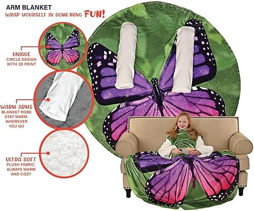 Miniatura 2 de Manta de brazo redondo con mangas de mariposa morada de 68 pulgadas de diámetro, acurrúcate con cálida y acogedora manta de franela de microfibra,