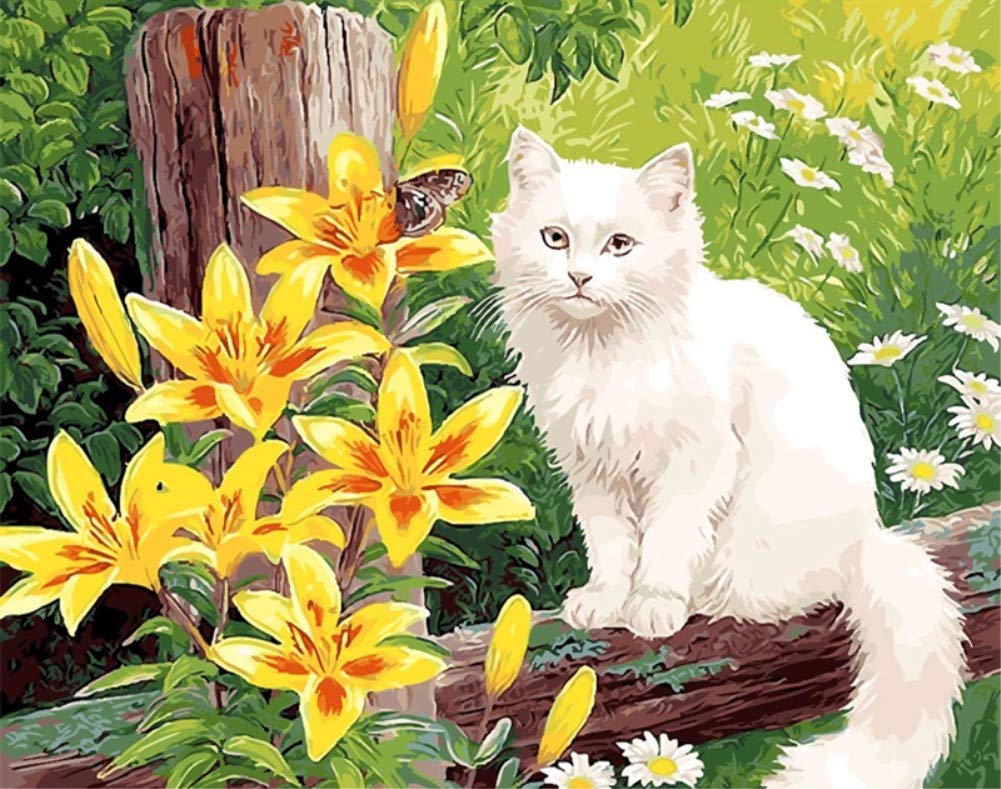 ABEUTY DIY Paint by Numbers for Adults Children, Cat and Flowers 16x20 inches Number Painting Art Therapy โ image 1