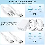 Flat Wall Charger,40W 4 Ports Slim PD Fast Charging Block Foldable Plug with 6FT USB C Charging Cable,Type C Power Adapter Compatible with iPhone 17/16/15 Pro Max/Plus,Samsung Galaxy S25/S24/S23