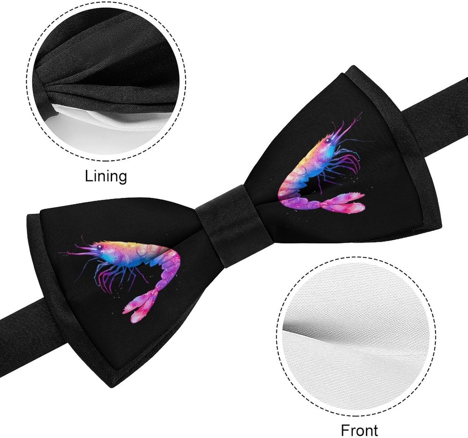 Tie-dyed Rainbow Shrimp Bow Ties for Men Fun Printed Pre Tied Adjustable Bowtie for Party Wedding