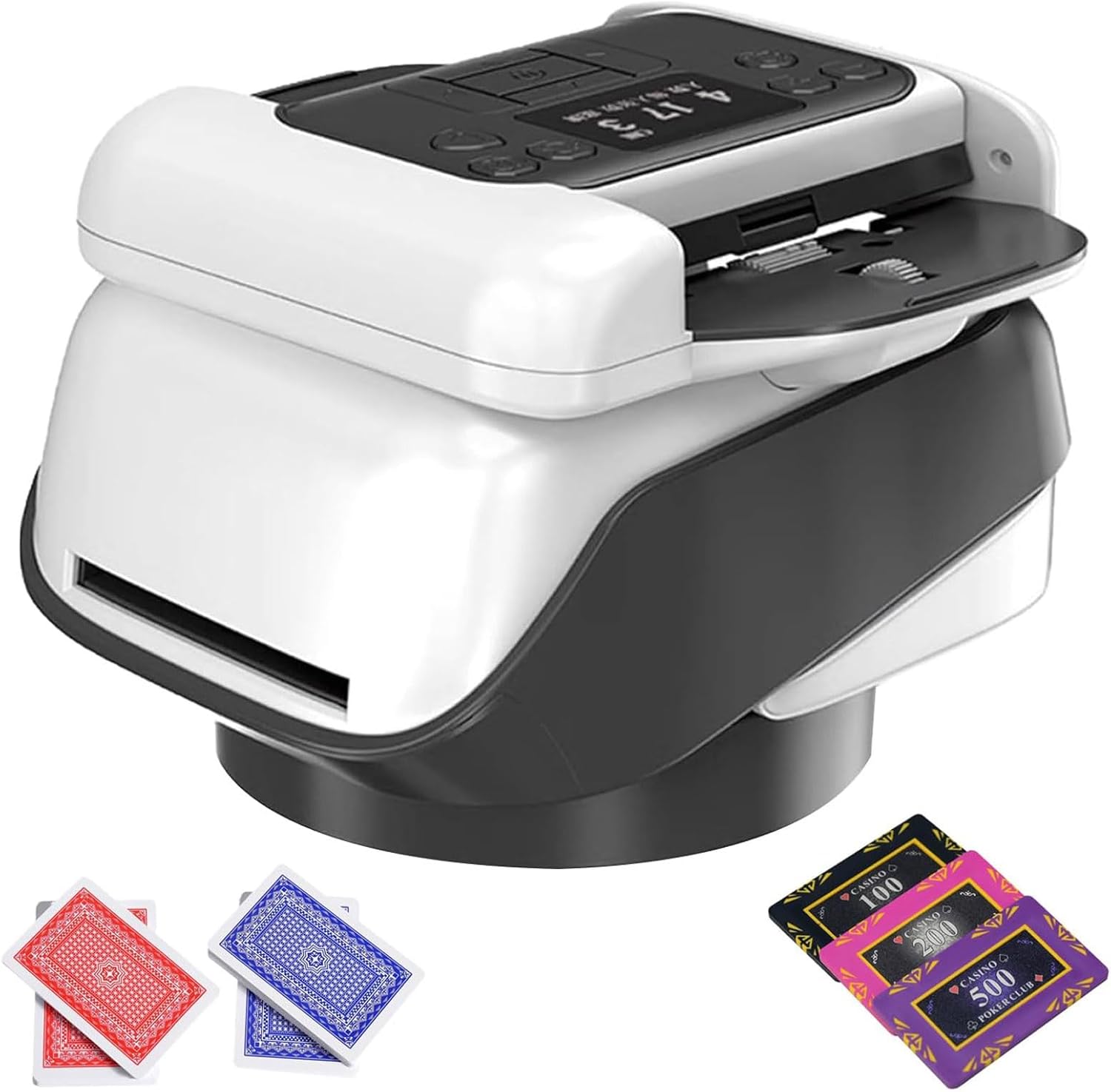 2-in-1 Automatic Card Shuffler and Dealer Machine,360°Rotating 2 Decks Card Electric Poker Dealer Machine,for UNO Shuffler Card Machine Apply to Blackjack Texas Hold'em Game Cards, Support 8 Players
