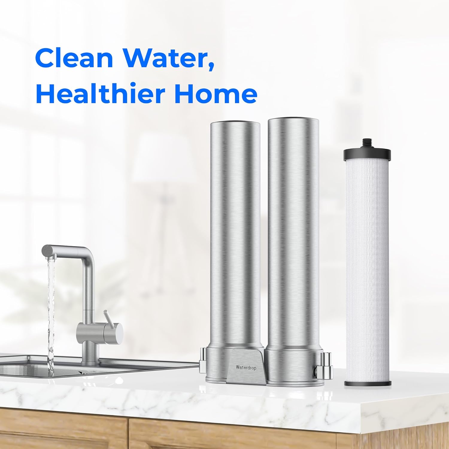 Waterdrop WD-DSC2 Under Sink Water Filter, Replacement for Waterdrop DST Stainless Steel Under Sink Water Filtration System, Replacement Water Filters, Reduce Chlorine, 12 Months Long Life