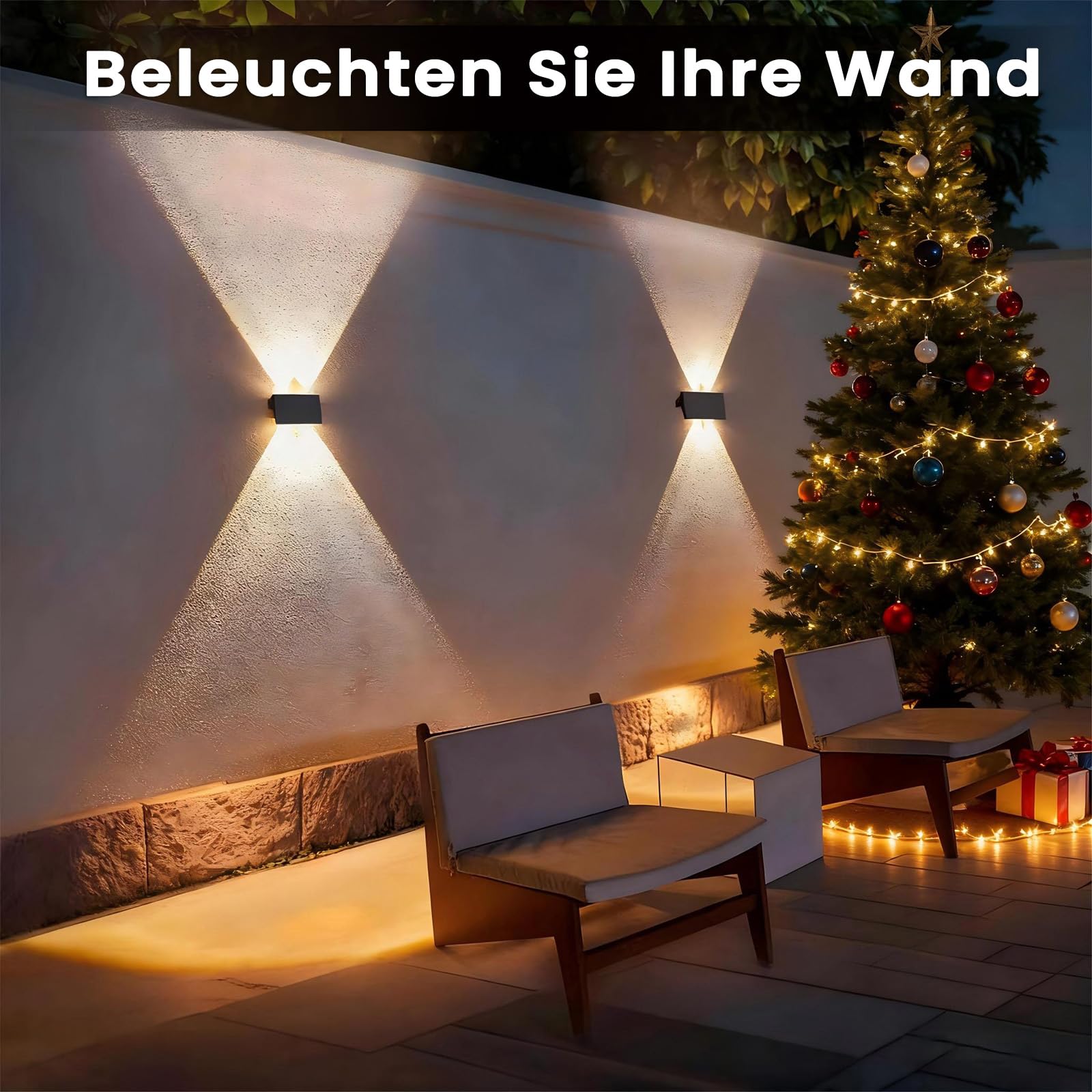 wandleuchte solar außen solar wandleuchte aussen solarlampen Nach Oben und Unten Beleuchtet 4 LEDs IP67 Wasserdichte Solarleuchte für Garten Balkon Terrasse Treppen Warmweiß 4er