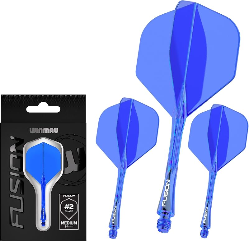 WINMAU Freccette Fusion Sistema Integrato di Volo e Albero - No.2 Forma e Design - Disponibile in Breve, Intermedio e Medio - Disponibile in Una varietà di Colori