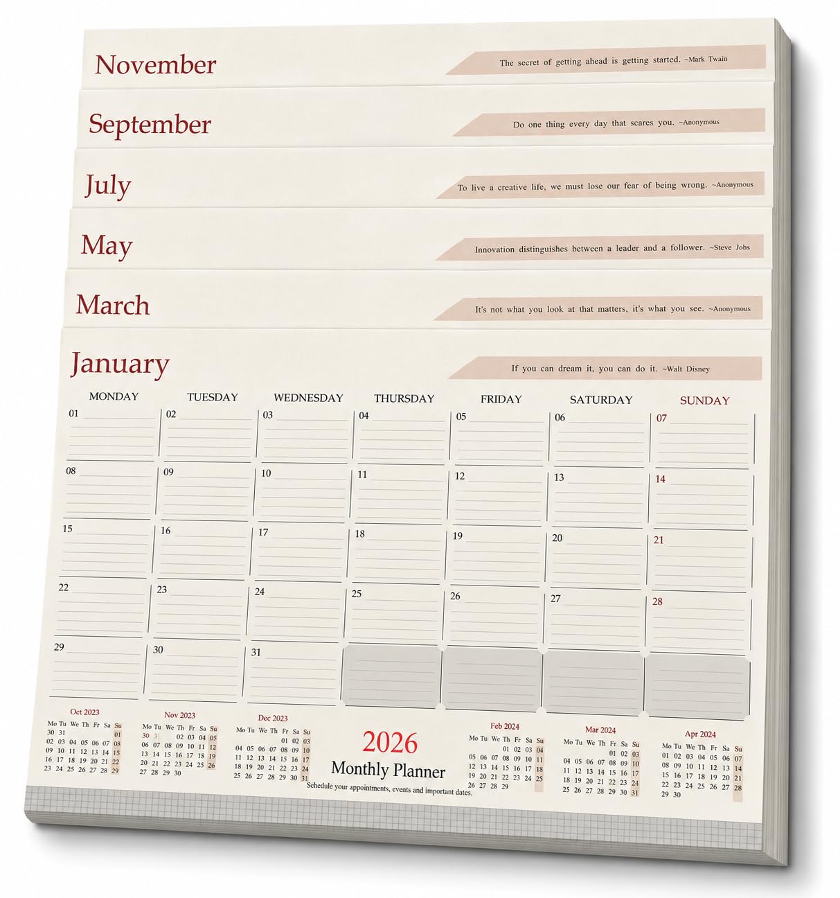 Panku Calendario da tavolo 2026 di ricambio per planner da tavolo, 12 mesi, gennaio 2026, dicembre 2026, 38,1 x 29,9 cm, agenda giornaliera per ufficio