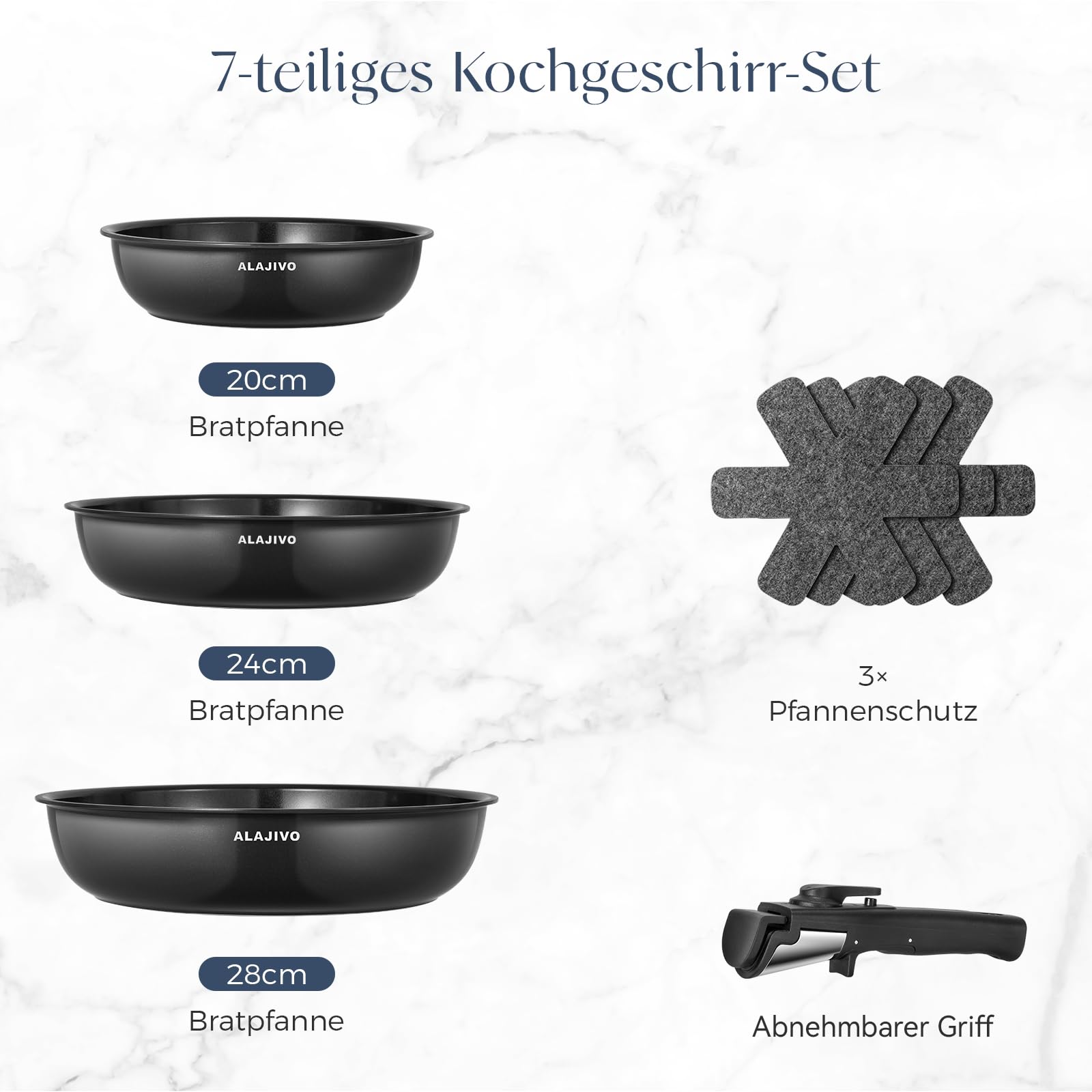 Glissimo Keramische Pannenset - 15 delig - Afneembare Handgreep - Anti