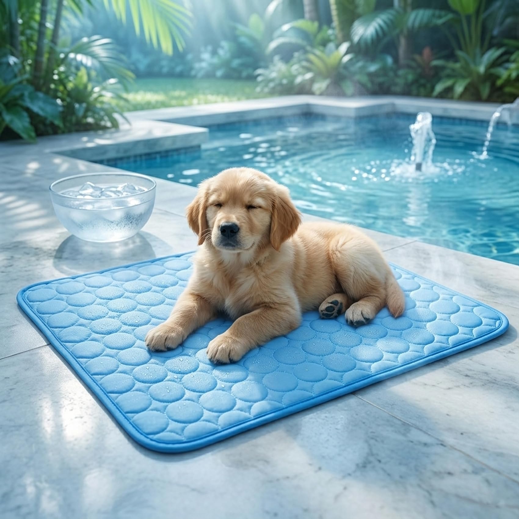 Chewlax Dog Cooling Mat Large, Breathable Ice Silk Pet Cooling Blanket for Dogs, Washable Non-Slip Summer Dog Mat for Kennel Crate Puppy Bed, Lightweight Travel Pet Mat for Indoor Outdoor, M，Blue