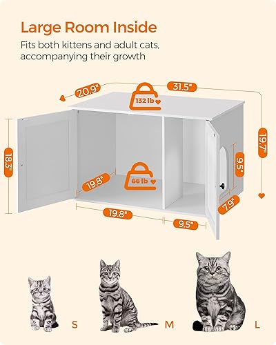 Miniatura 6 de FEANDREA - Armario con caja de arena oculta para gatos, mueble de madera, baño para gatos con puertas, casa para interiores para gatos, mesita de