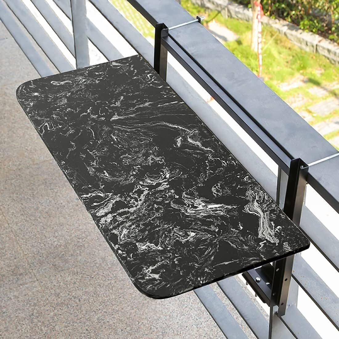 Składany stolik wiszący na zewnątrz, na taras, ogród, balkon, montowany na ścianie, marmurowy stolik pomocniczy (biały, 80 x 35 cm)