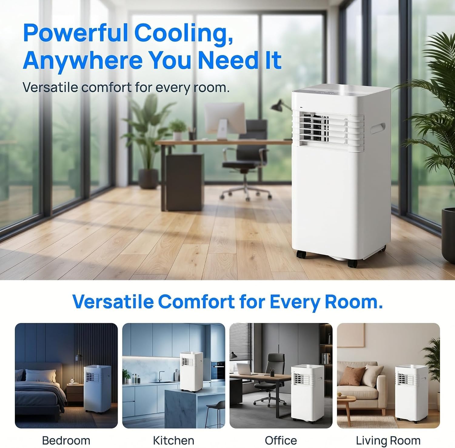 Aire Acondicionado Portátil 14000 BTU con Kit de Instalación, Eficiente, 2 Velocidades, Temporizador 24h, Ventilador para Habitaciones Grandes, Hogar, 5000 BTU, 5000 BTU