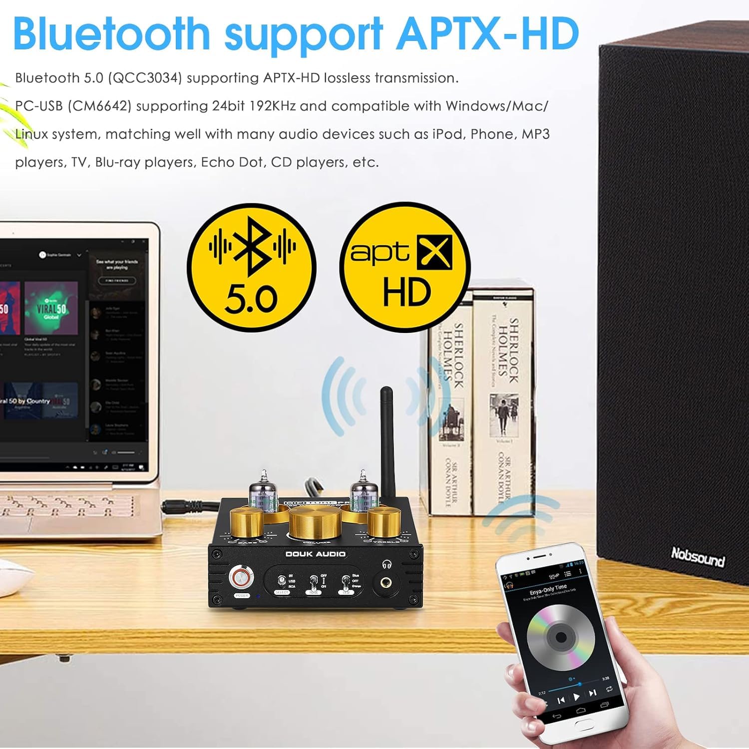 Douk Audio Bluetooth-Röhrenvorverstärker: HiFi-Stereo-Vorverstärker-Receiver | Kopfhörerverstärker | USB-DAC | Klangregelung für Heimkino und Desktop-Hören (P1)