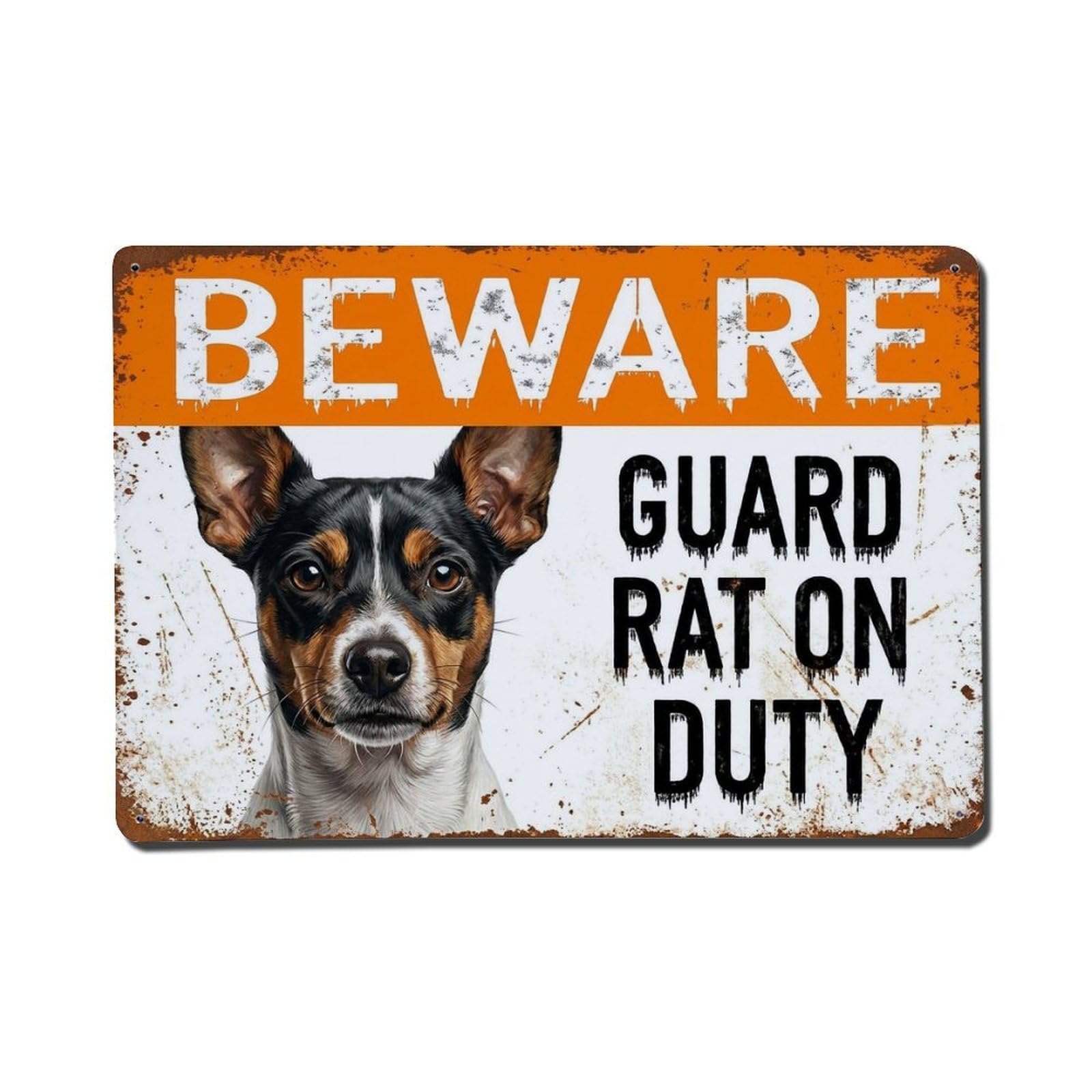Vintage Funny Rat Terrier Guard Beware of Dog Room Metal Tin Sign