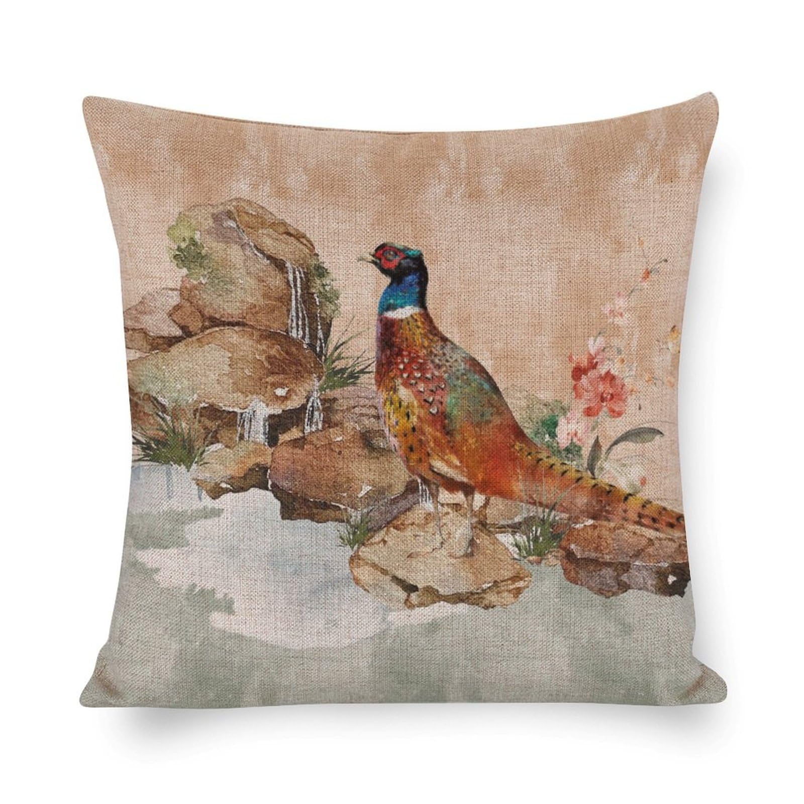 Decgarsun Watercolor Pillow Decor Pheasant Pillowcase Throw Couch Pillow Covers 18X18 Cotton Linen Pillow Case For Sofa Cushion Bedroom Living Room