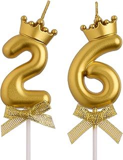 26th 62nd Birthday Candles, Gold 62 26 Year Old Cake Topper Number Birthday Candles, Happy Birthday Party Decorations Gifts for Women Men