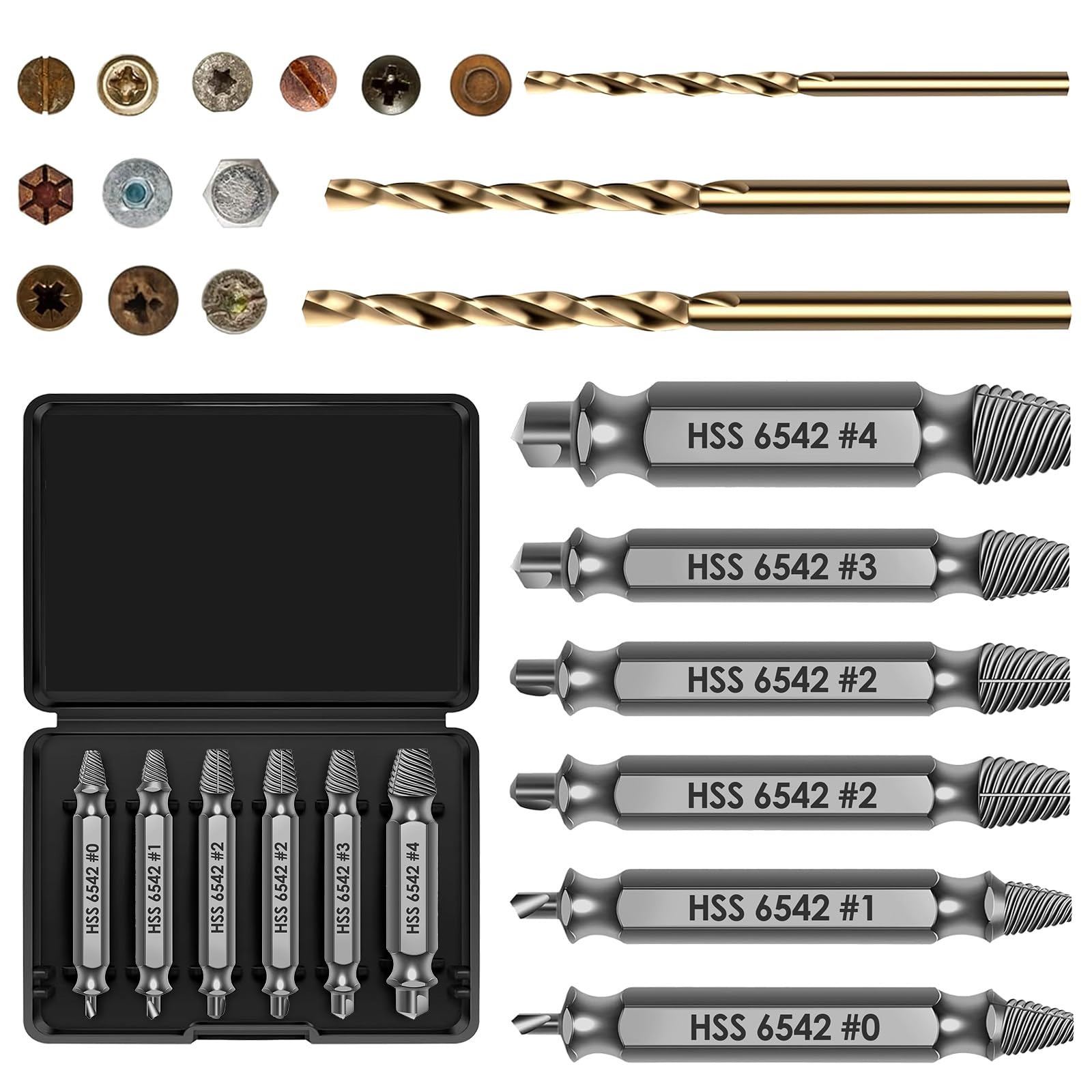 Extracteur De Vis 9 Pièces En Acier HSS 6542 Avec Dureté HRC 63–65, Tourne À Gauche Extracteur Idéal Pour Le Perçage Et L’Extraction, Extracteur Vis Cassée Lnclus