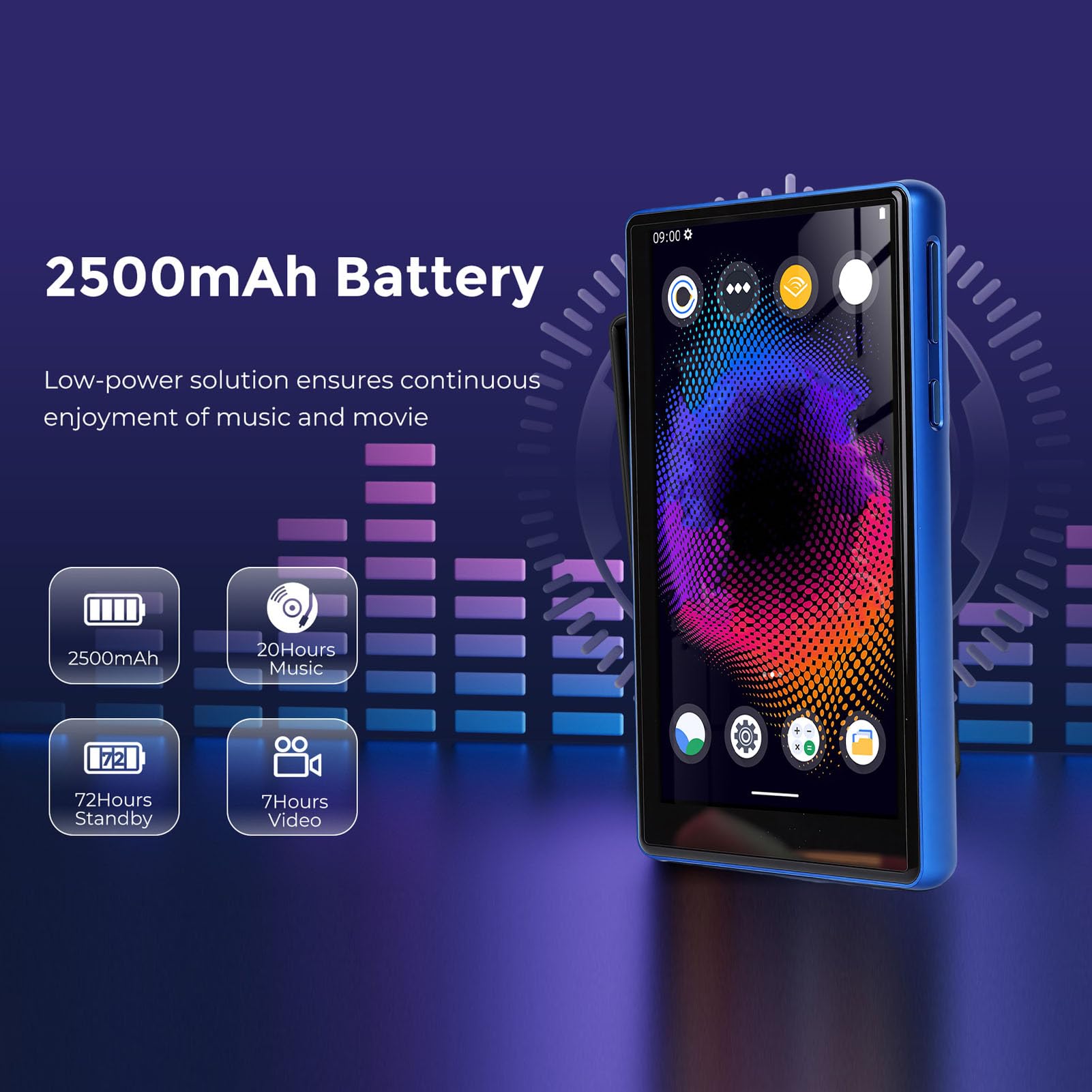 Reproductor MP3 de 64 GB, Reproductor MP4 MP5 Bluetooth 5.0 con Pantalla Táctil de 5 Pulgadas, Audio HiFi, Aplicaciones de Música Preinstaladas, para Niños y Adultos (Azul)