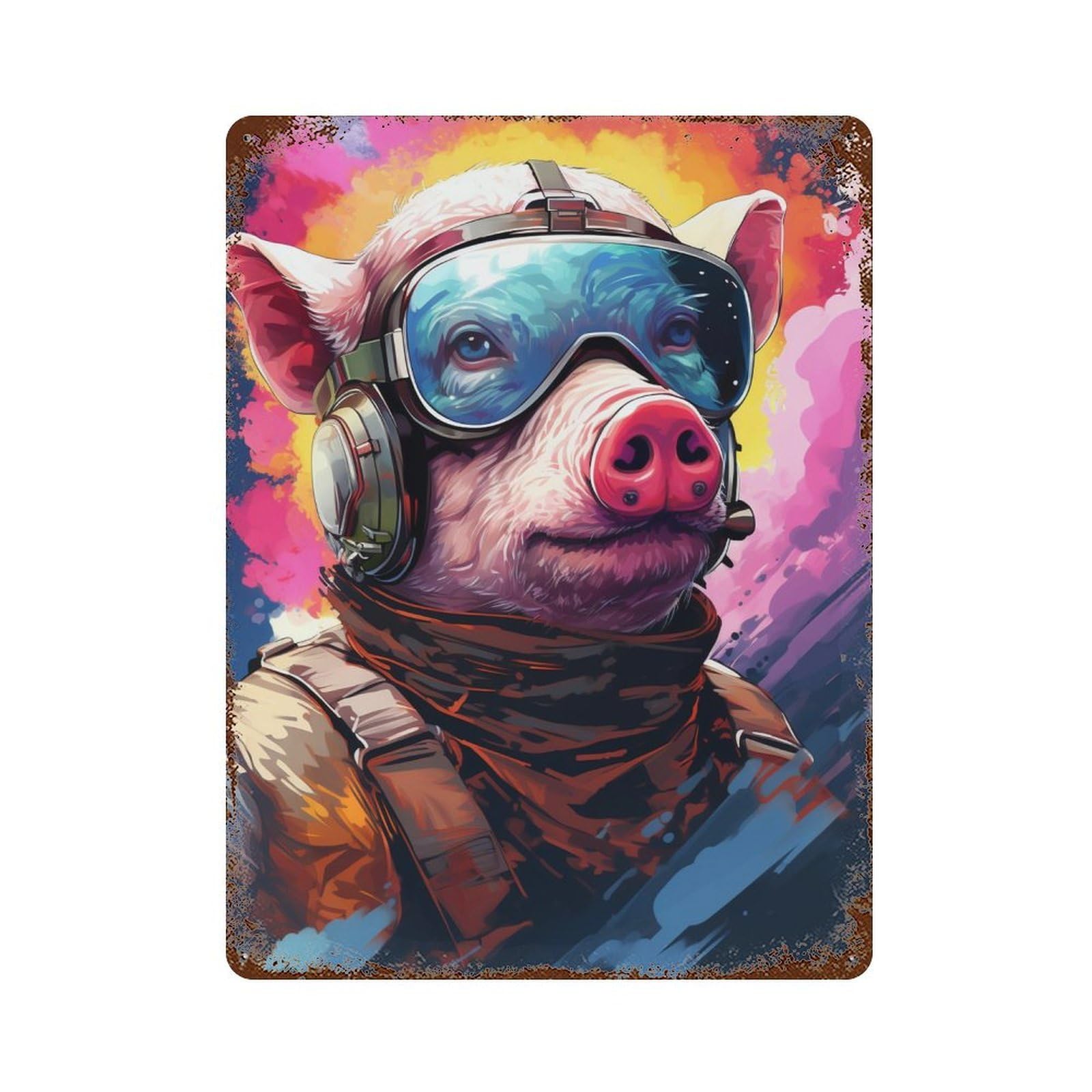 Pig Astronaut Space Suit-19 15.7"x11.8" Vintage Rust Metal Sign, Decorative Metal Wall Art for Bistro, Counter And Cafe Decor
